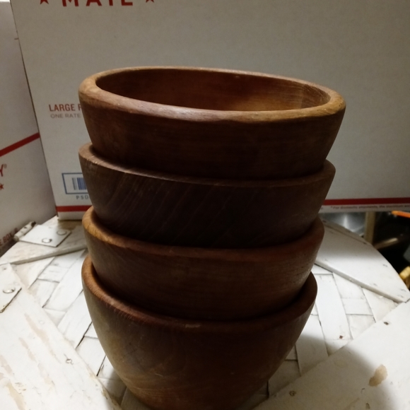 🕰PIER 1 🏯 4 SOLID WOOD SALAD BOWLS🛶🏹 A FANTASTIC VINTAGE.🎁 - Picture 5 of 7